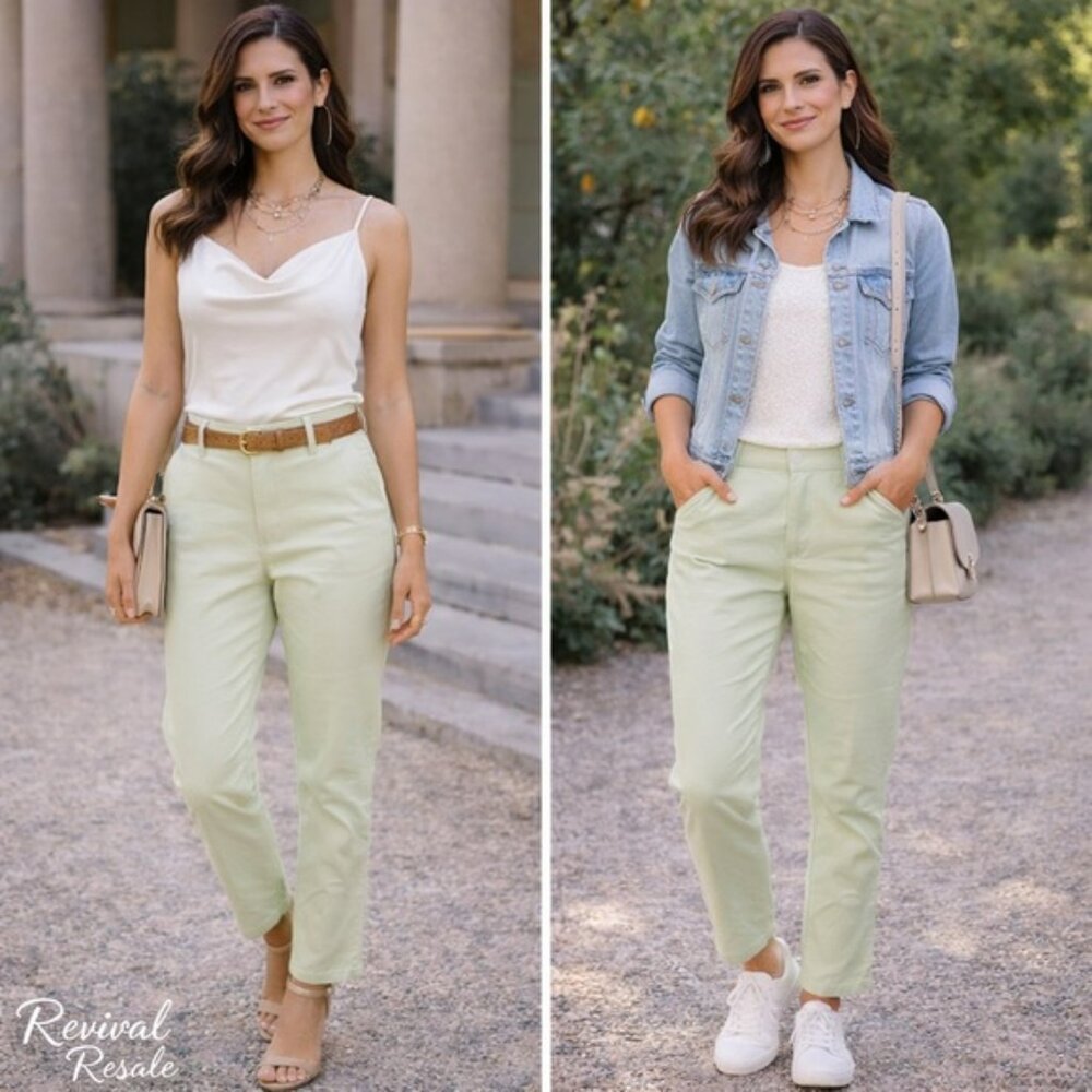 J.Jill Live-In Pale Pistachio Stretch Chino Pants Preppy Spring Casual Size 14